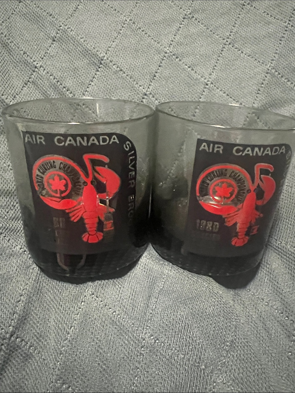 Vintage Air Canada Silver Broom 1980 Curling Glass - Set of 2